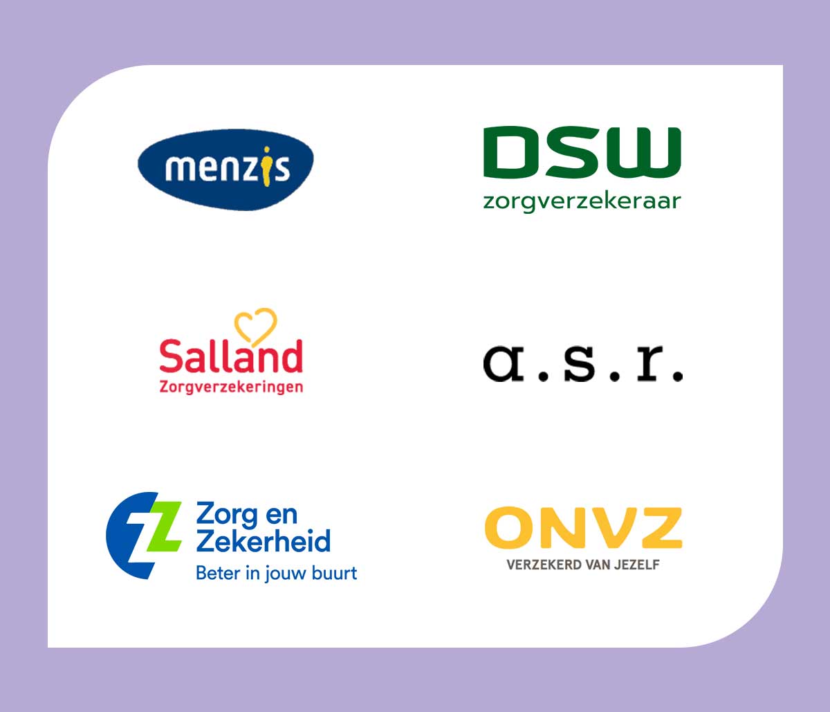 Logo van zorgverzekeringen met wie Vomedex een contract heeft.