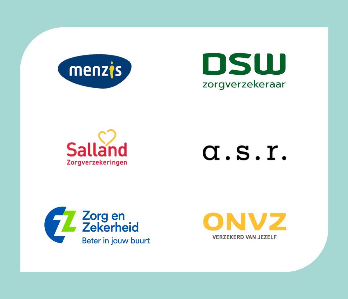 Logo van zorgverzekeringen met wie Vomedex een contract heeft.