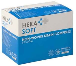 Non-woven splitkompres HEKA Soft 4-laags 5x5cm
